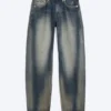 Nebula Mid Rise Loose Barrel Leg Unisex Jeans – Laser Blue – Medium Blue