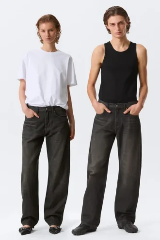 Nebula Mid Rise Loose Barrel Unisex Jeans – Chelsea Black – Black