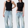 Nebula Mid Rise Loose Barrel Unisex Jeans – Kimberley Blue – Light Blue