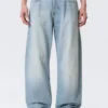 Nebula Mid Rise Loose Barrel Unisex Jeans – Kimberley Blue – Light Blue