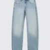 Nebula Mid Rise Loose Barrel Unisex Jeans – Kimberley Blue – Light Blue