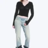 Neptune Low Rise Slim Straight Leg Jeans – Broken Blue – Light Blue