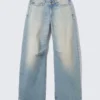 Oblique Low Waist Loose Barrel Jeans – Port Blue – Light Blue