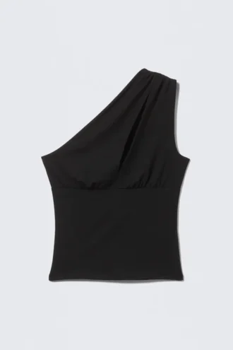 One-Shoulder Cut-Out Top – Black