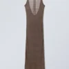 Open Back Knitted Maxi Dress – Dark Mole