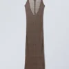 Open Back Knitted Maxi Dress – Dark Mole