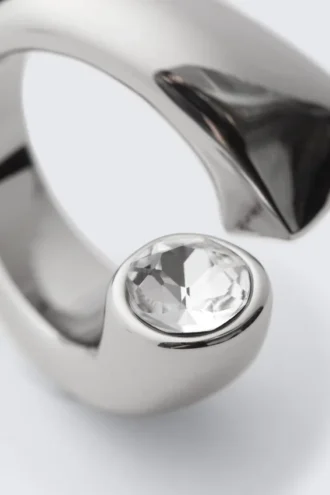 Open-Band Rhinestone Ring – Silver