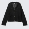 Open-Knit Button-Up Cardigan – Black