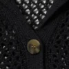 Open-Knit Button-Up Cardigan – Black