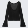 Open Knit Buttoned Cardigan – Black