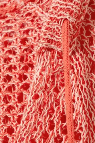 Open-Knit Hooded Sweater – Light Red