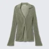 Open-Knit V-Neck Cardigan – Khaki Green