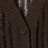 Open-Knit V-Neck Maxi Cardigan – Dark Brown