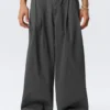 Otis Baggy Pleated Twill Chinos – Dark Grey
