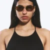 Oval Metal Frame Unisex Sunglasses – Brass – Brown Lenses