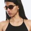 Oval Metal Frame Unisex Sunglasses – Brass – Brown Lenses