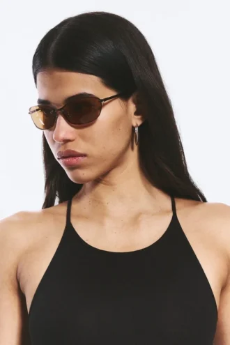 Oval Metal Frame Unisex Sunglasses – Brass – Brown Lenses