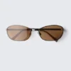 Oval Metal Frame Unisex Sunglasses – Brass – Brown Lenses