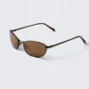 Oval Metal Frame Unisex Sunglasses – Brass – Brown Lenses