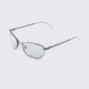 Oval Metal Frame Unisex Sunglasses – Silver – Blue Light Lenses