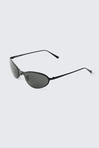 Oval Metal Sunglasses – Black – Dark Lenses