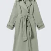 Oversized Belted Nylon Trench Coat – Khaki Green