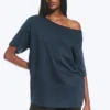 Oversized Boat Neck T-Shirt – Dark Blue