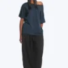 Oversized Boat Neck T-Shirt – Dark Blue