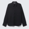 Oversized Button-Up Poplin Shirt – Black – Dark Blue Stripes
