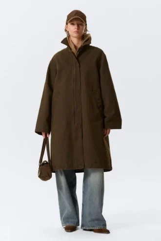 Oversized Canvas Car Coat – Dark Khaki Green