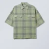 Oversized Checked Short Sleeve Shirt – Dusty Green Check
