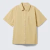 Oversized Cotton Canvas Short-Sleeved Shirt – Beige