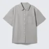 Oversized Cotton Canvas Short-Sleeved Shirt – Light Grey