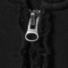 Oversized Cropped Frayed Zip Hoodie – Black
