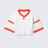 Oversized Cropped Mesh T-Shirt – White/Red