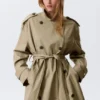 Oversized Double-Breasted Canvas Trench Coat – Beige
