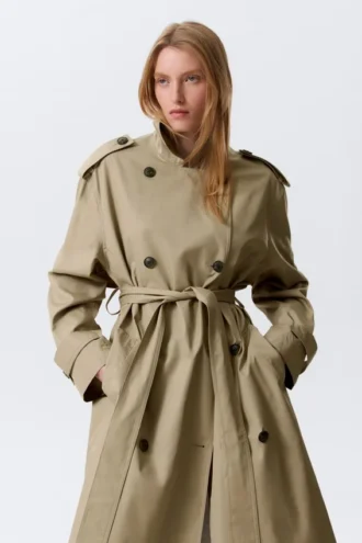 Oversized Double-Breasted Canvas Trench Coat – Beige