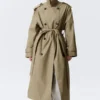Oversized Double-Breasted Canvas Trench Coat – Beige