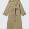 Oversized Double-Breasted Canvas Trench Coat – Beige