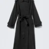 Oversized Double-Breasted Canvas Trench Coat – Black