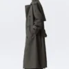 Oversized Double-Breasted Canvas Trench Coat – Dark Grey