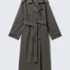 Oversized Double-Breasted Canvas Trench Coat – Dark Grey