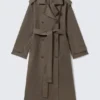 Oversized Double-Breasted Canvas Trench Coat – Dark Mole
