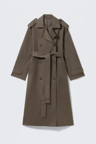 Oversized Double-Breasted Canvas Trench Coat – Dark Mole