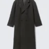 Oversized Double-Breasted Wool-Blend Coat – Dark Grey Herringbone