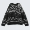 Oversized Fair Isle Knit Sweater – Dusty Black & Grey Haze
