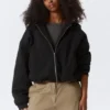 Oversized Fleece Zip Hoodie – Black