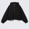 Oversized Fleece Zip Hoodie – Black