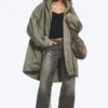 Oversized Funnel-Neck Canvas Parka – Khaki Green