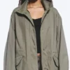 Oversized Funnel-Neck Canvas Parka – Khaki Green